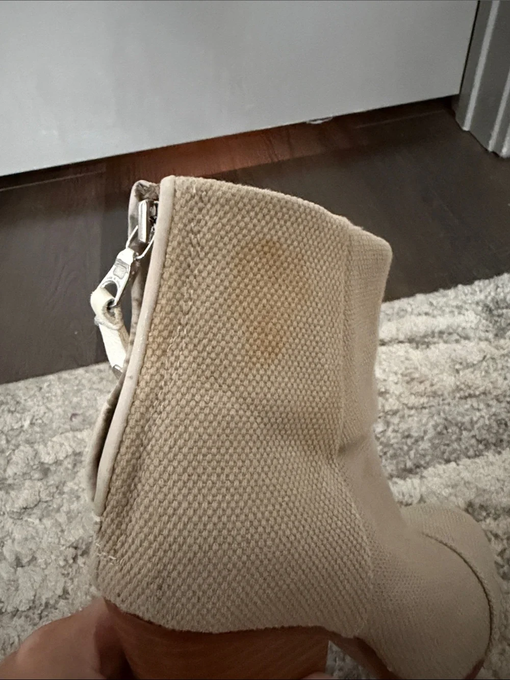 rag & bone Fold-Over Canvas Ankle Booties in Light Beige